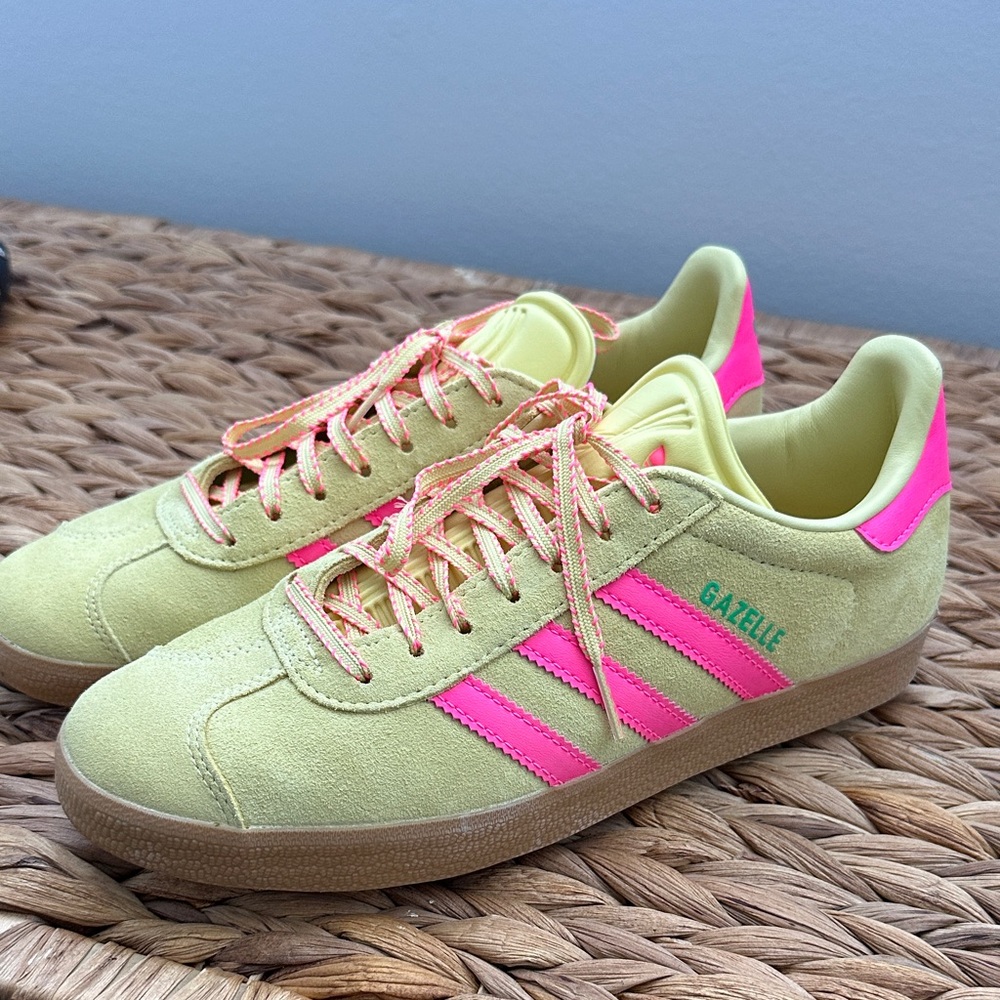 Adidas Gazelle Neon Yellow and Pink Sneakers